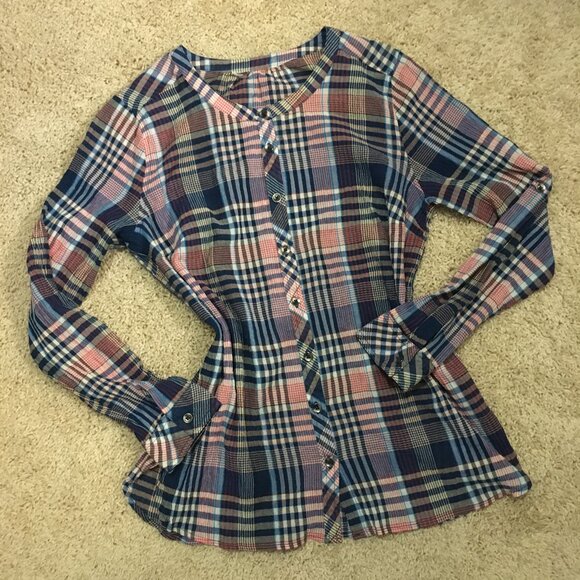 Plaid Sheer Cotton Candy Pink & Blue Classic Button Down Shirt - Picture 10 of 14